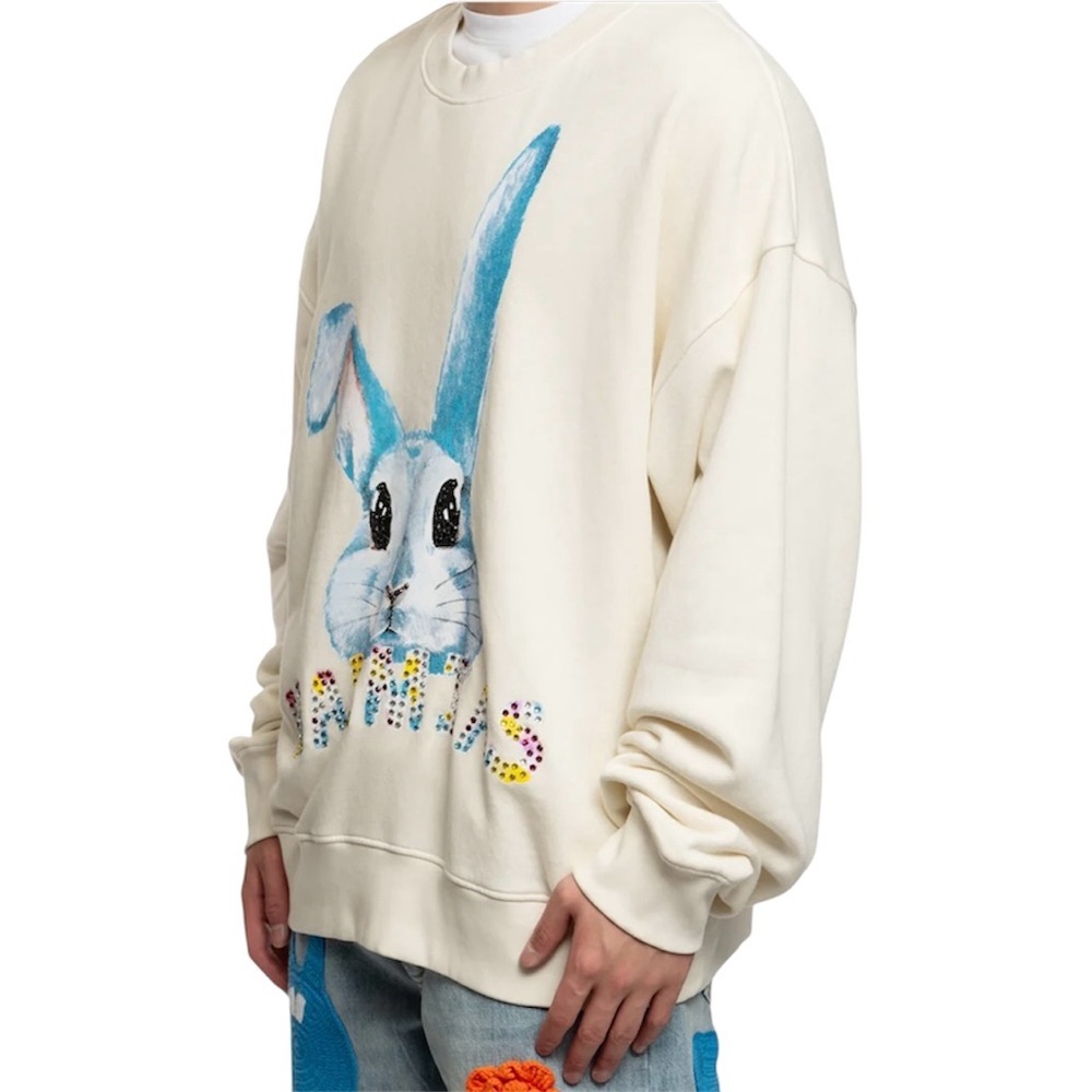 NWT Nahmias Swarovski Crystal Bunny White Cotton Crewneck Sweatshirt L - Picture 4 of 16